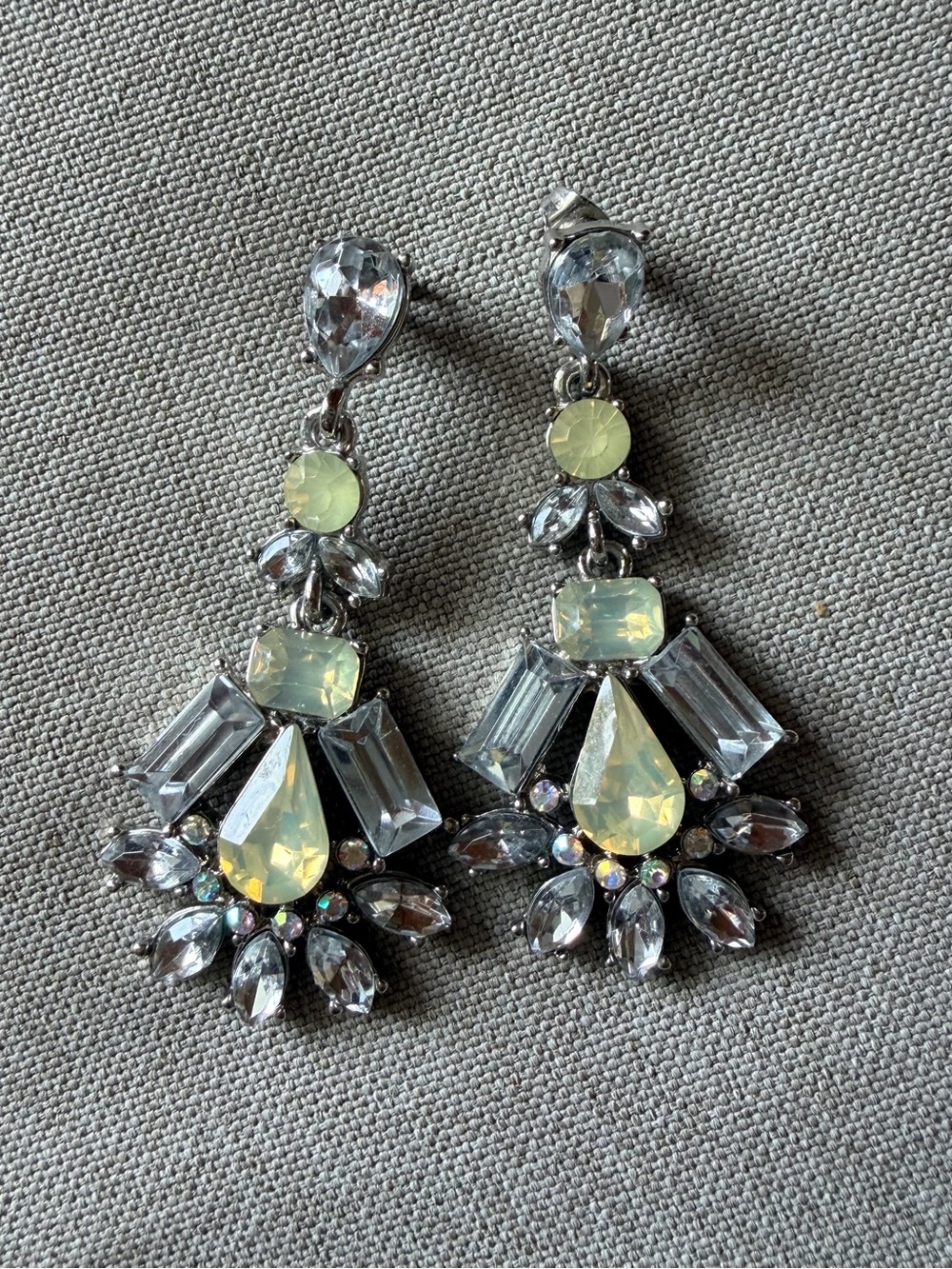 Crystal Teardrop Statement Earrings in Silver Tone with Yellow & Crystal Stones